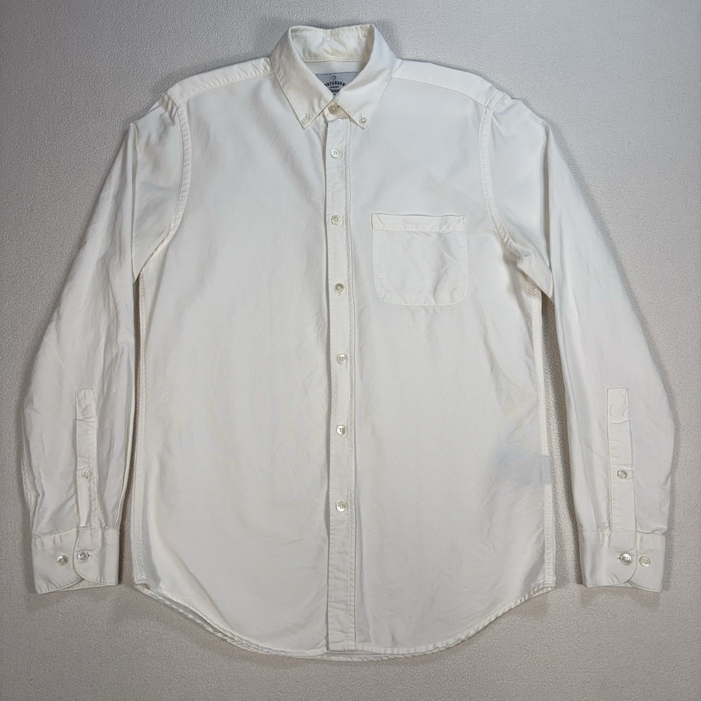 Portuguese Flannel Shirt Men's S Off-White Cotton Nature Knowledge Button Down